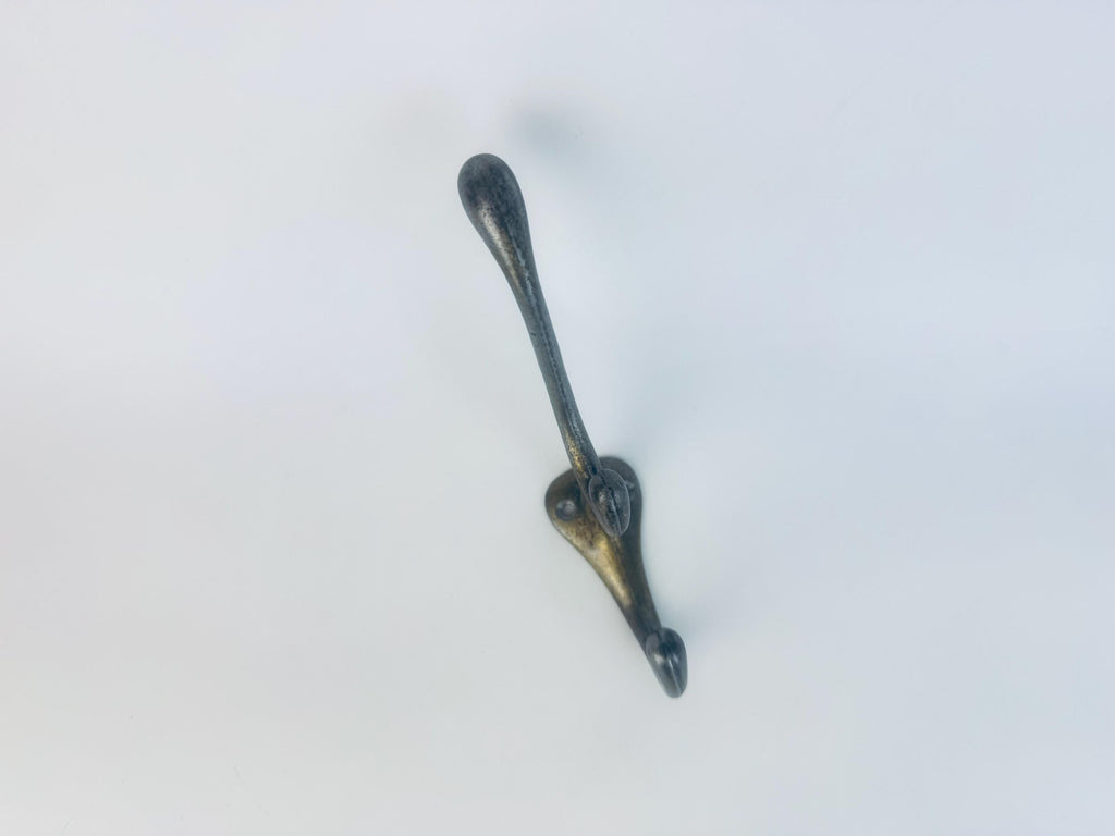 Vintage 1980s Cast Iron Wall Hook in Aged Bronze Finish  Industrial Triple Coat or Hat Hook