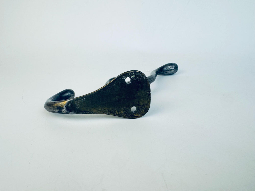 Vintage 1980s Cast Iron Wall Hook in Aged Bronze Finish  Industrial Triple Coat or Hat Hook