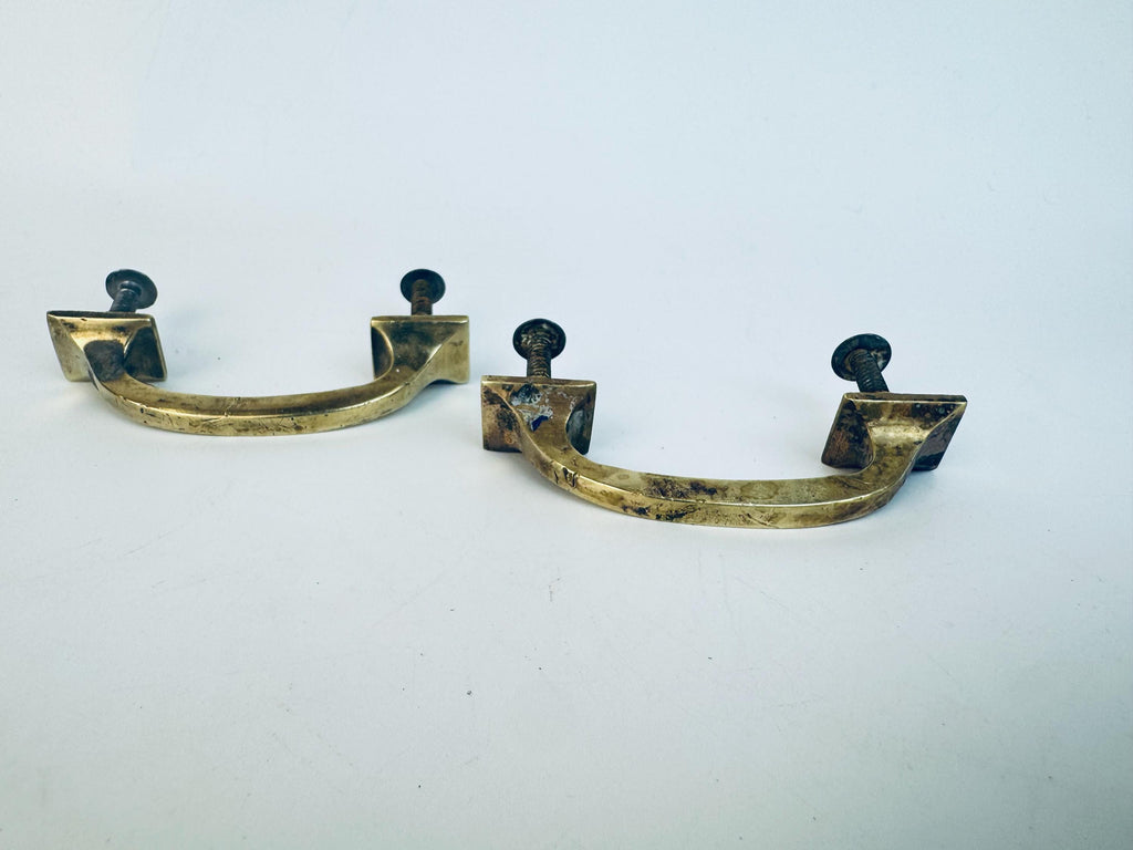 Vintage 1940s Solid Brass Drawer Pulls  Rectangular & Curved Utility Handles  Aged Gold Hardware for Restoration - Sold Separately