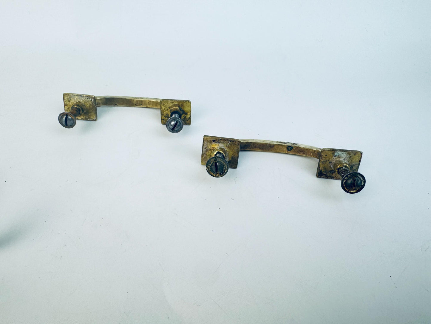 Vintage 1940s Solid Brass Drawer Pulls  Rectangular & Curved Utility Handles  Aged Gold Hardware for Restoration - Sold Separately
