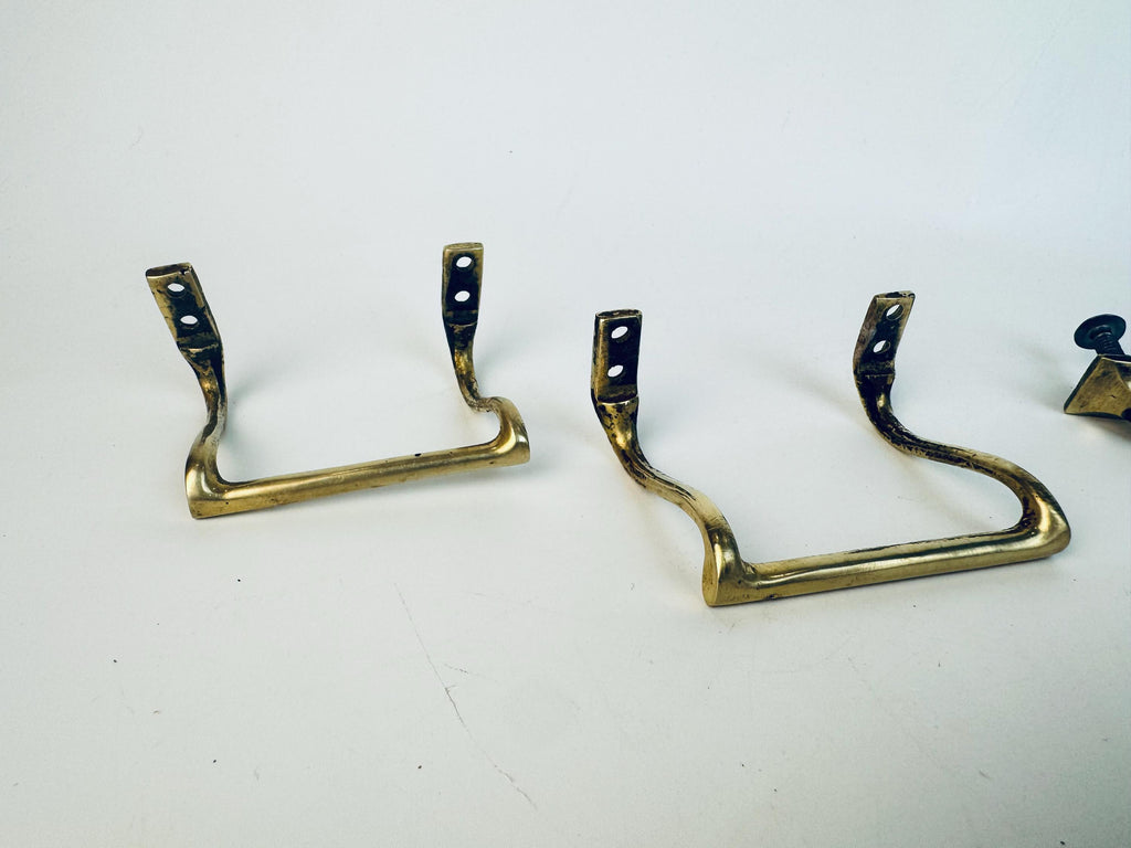 Vintage 1940s Solid Brass Drawer Pulls  Rectangular & Curved Utility Handles  Aged Gold Hardware for Restoration - Sold Separately