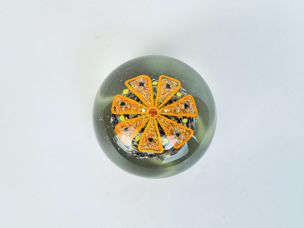 Vintage 1970s Floral Art Glass Paperweight  Encased Frit & Controlled Bubble Design