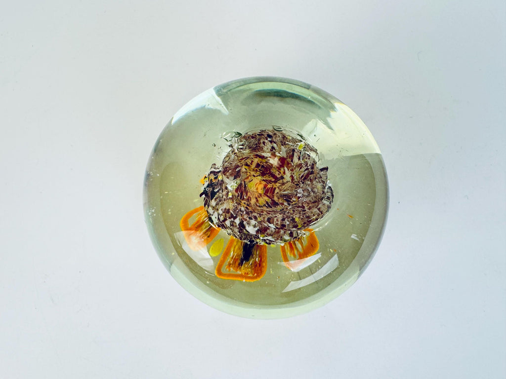 Vintage 1970s Floral Art Glass Paperweight  Encased Frit & Controlled Bubble Design