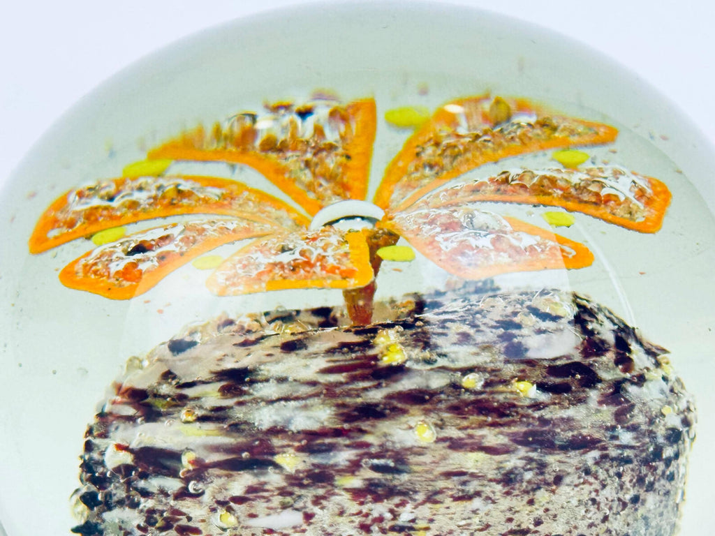 Vintage 1970s Floral Art Glass Paperweight  Encased Frit & Controlled Bubble Design