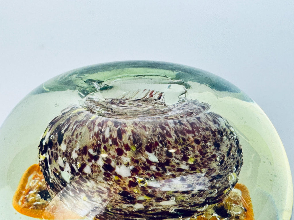 Vintage 1970s Floral Art Glass Paperweight  Encased Frit & Controlled Bubble Design