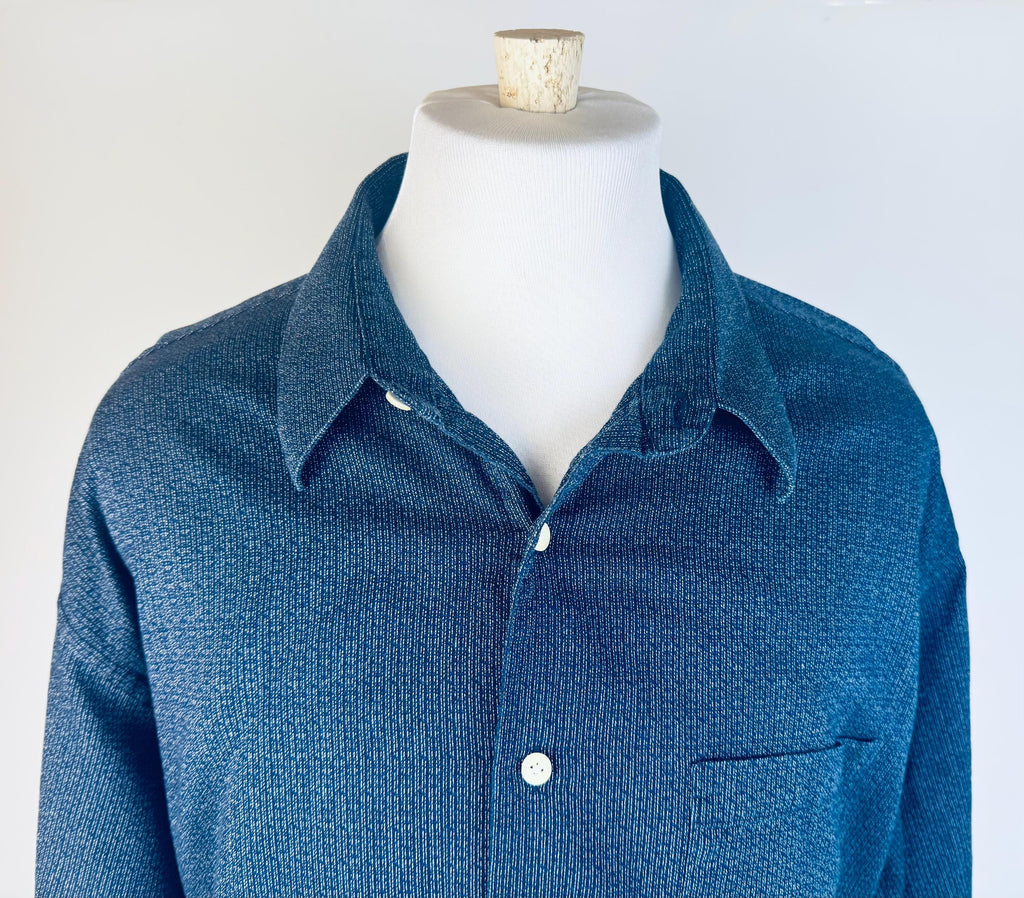 Vintage 1990s Christian Dumas Blue Cotton Textured Mens Shirt  Size XL Casual Button-Up Top