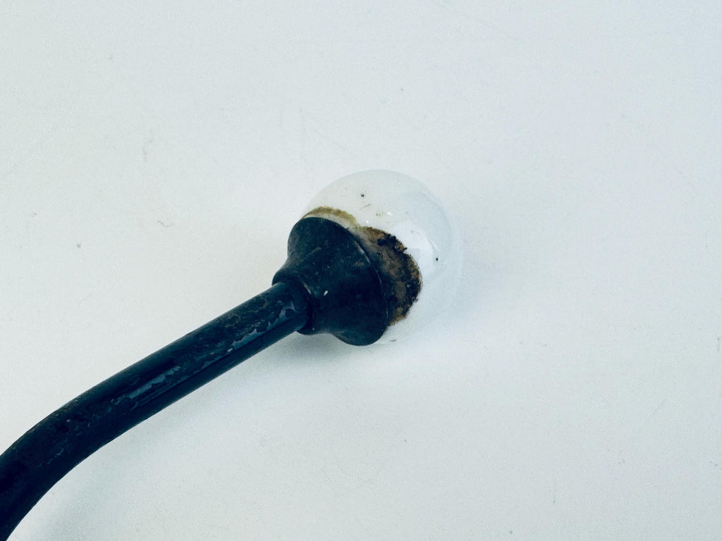 Antique Early 1900s Black Iron & White Porcelain Double Wall Hook  Vintage Entryway Hardware