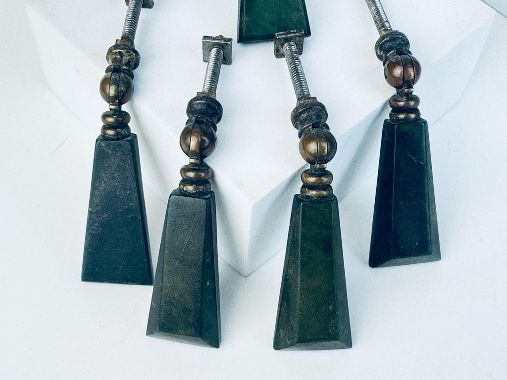 Vintage Brass & Stone Drawer Drop Pull Collection  Green Marble Stone  Black Drop  Gold Brass Tassel Hardware  Pulls Sold Separately