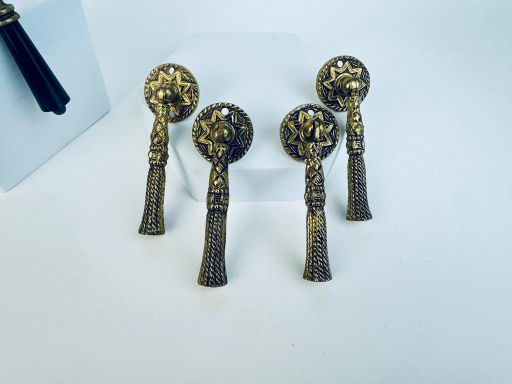 Vintage Brass & Stone Drawer Drop Pull Collection  Green Marble Stone  Black Drop  Gold Brass Tassel Hardware  Pulls Sold Separately