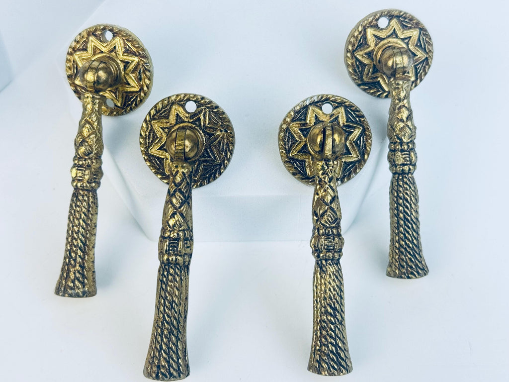 Vintage Brass & Stone Drawer Drop Pull Collection  Green Marble Stone  Black Drop  Gold Brass Tassel Hardware  Pulls Sold Separately