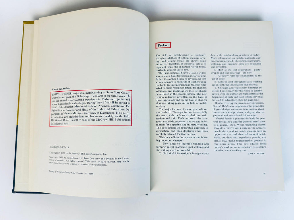 Vintage Industrial-Arts Hardcover | Mustard & Slate “General Metals Textbook, 1959, Technical Reference Book