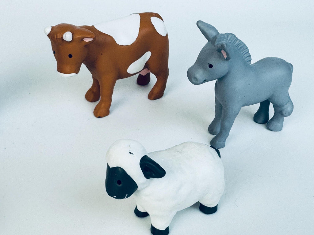 Vintage AVON My First Christmas Story Nativity Set  Multicolour Hard-Rubber 9-Piece Kids Christmas Creche Display