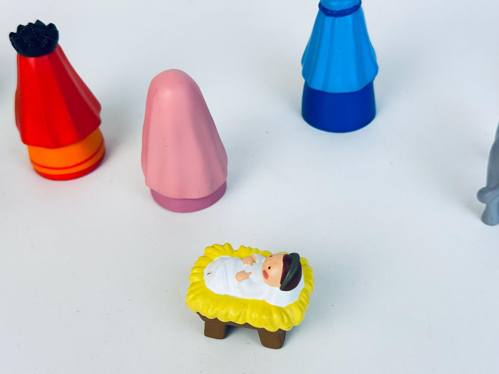 Vintage AVON My First Christmas Story Nativity Set  Multicolour Hard-Rubber 9-Piece Kids Christmas Creche Display