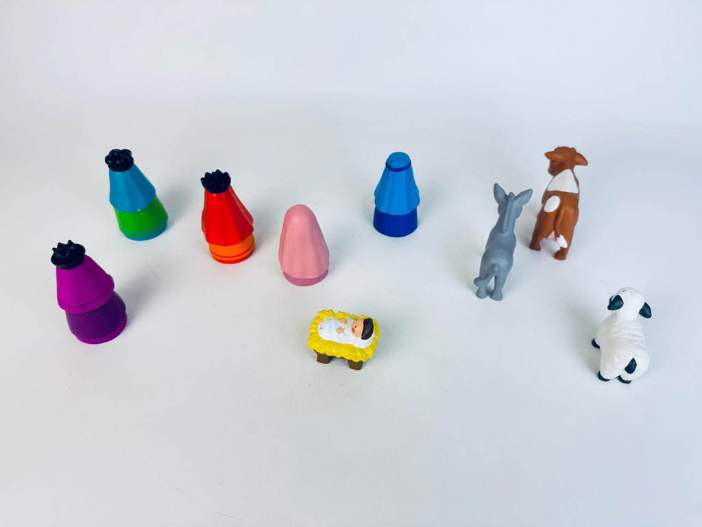 Vintage AVON My First Christmas Story Nativity Set  Multicolour Hard-Rubber 9-Piece Kids Christmas Creche Display