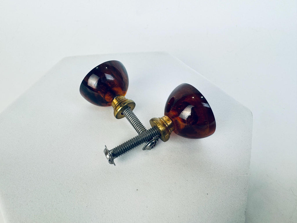 Vintage Brass & Bakelite Drawer Pulls  Green Marble Swirl + Faux Tortoise Shell  Pulls Sold Separately