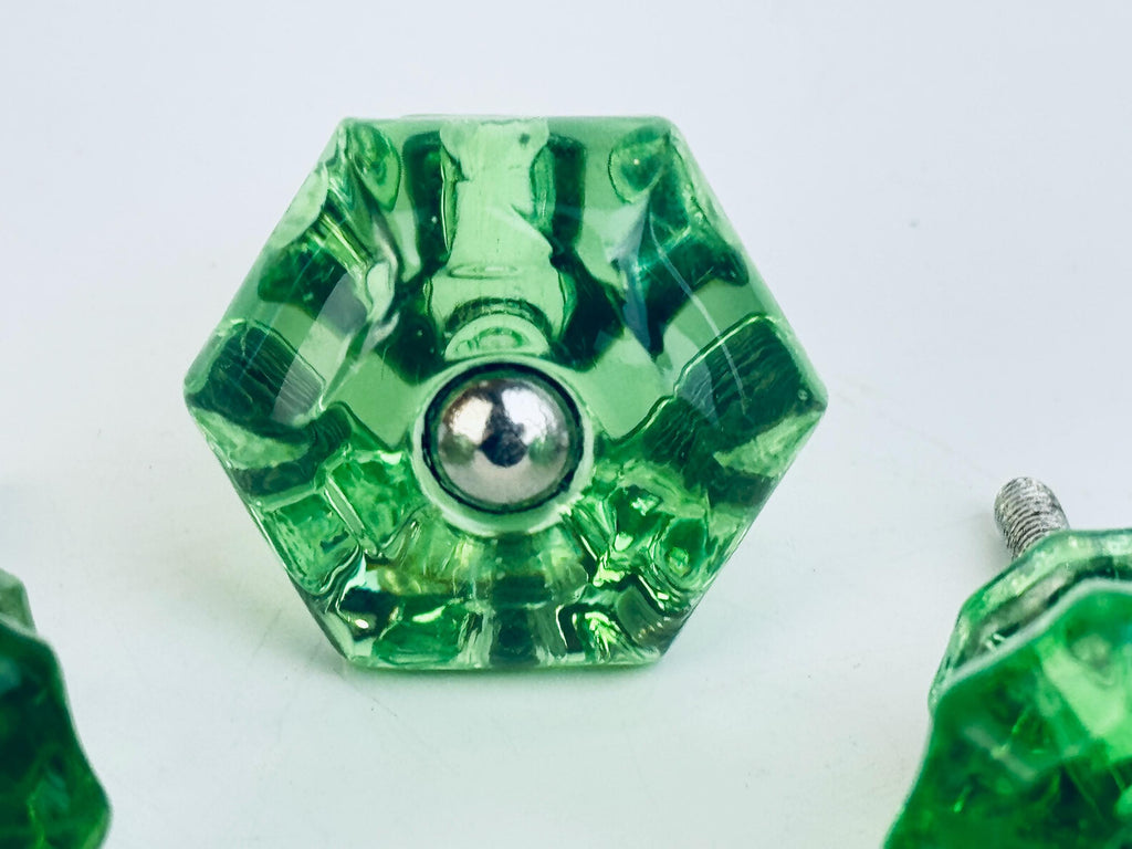 Vintage 1930s Depression Glass Drawer Knobs  Cobalt Blue & Emerald Green  Solid Glass Cabinet Pulls for Furniture Restoration