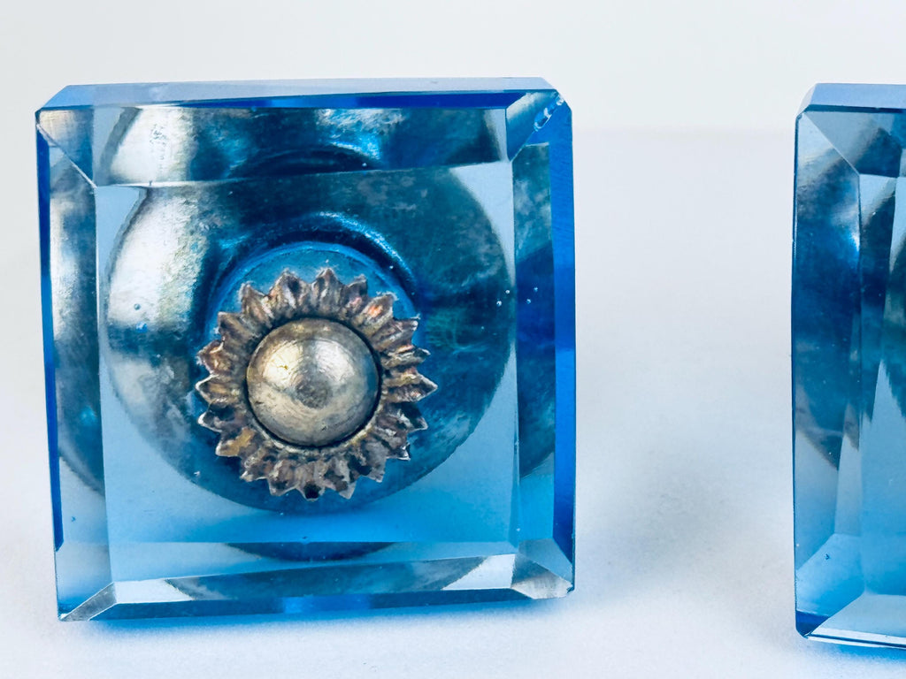 Vintage 1930s Depression Glass Drawer Knobs  Cobalt Blue & Emerald Green  Solid Glass Cabinet Pulls for Furniture Restoration