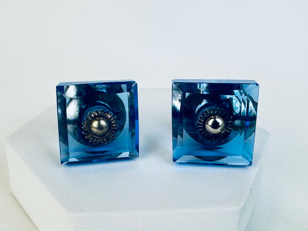 Vintage 1930s Depression Glass Drawer Knobs  Cobalt Blue & Emerald Green  Solid Glass Cabinet Pulls for Furniture Restoration