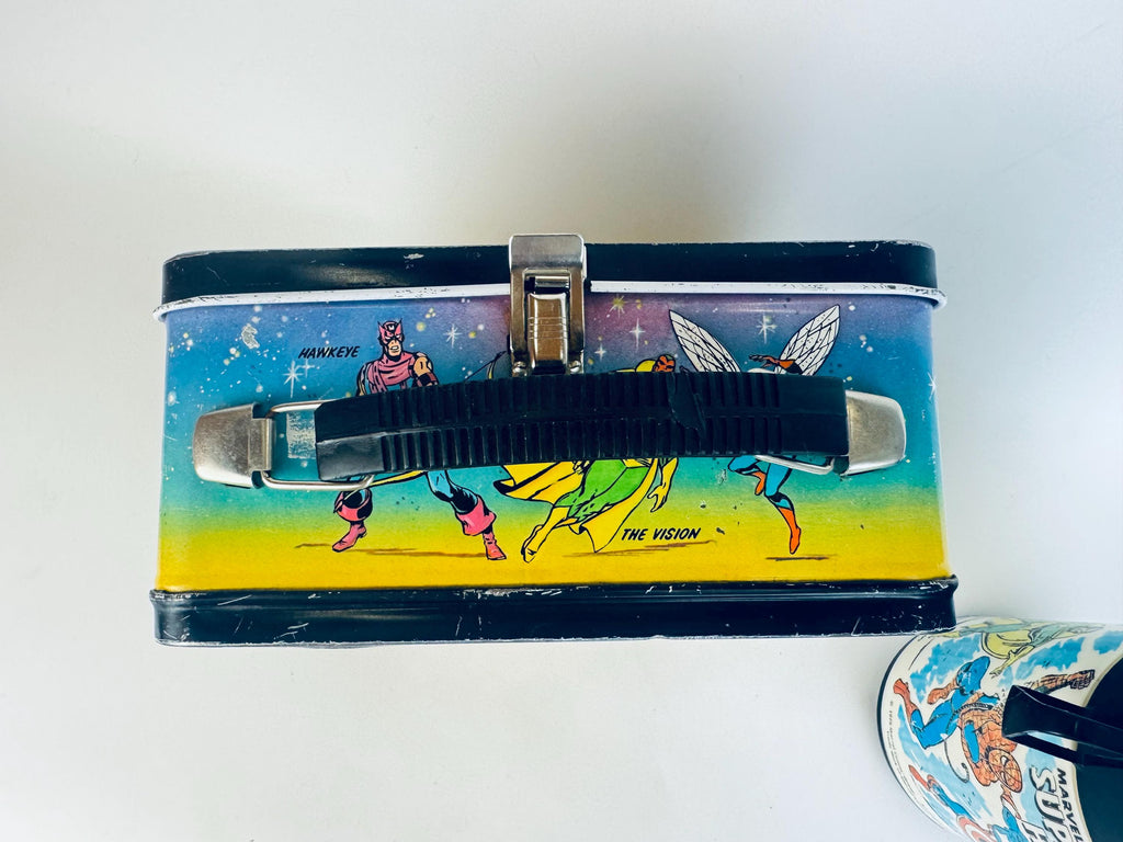 Vintage 1976 Marvel Comics Super Heros Metal Lunch Box & Thermos  Aladdin Industries USA  Spider-Man, Thor, Captain America