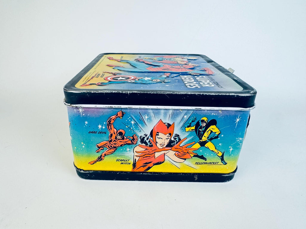 Vintage 1976 Marvel Comics Super Heros Metal Lunch Box & Thermos  Aladdin Industries USA  Spider-Man, Thor, Captain America