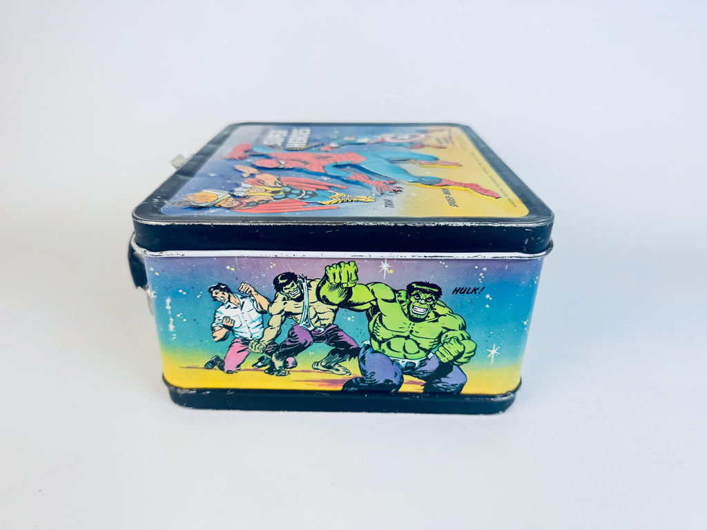 Vintage 1976 Marvel Comics Super Heros Metal Lunch Box & Thermos  Aladdin Industries USA  Spider-Man, Thor, Captain America