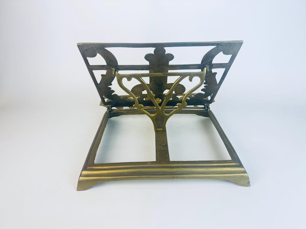 Vintage Brass Adjustable Book Stand  1960s Acanthus-Leaf Scroll Display Easel for Books or Sheet Music