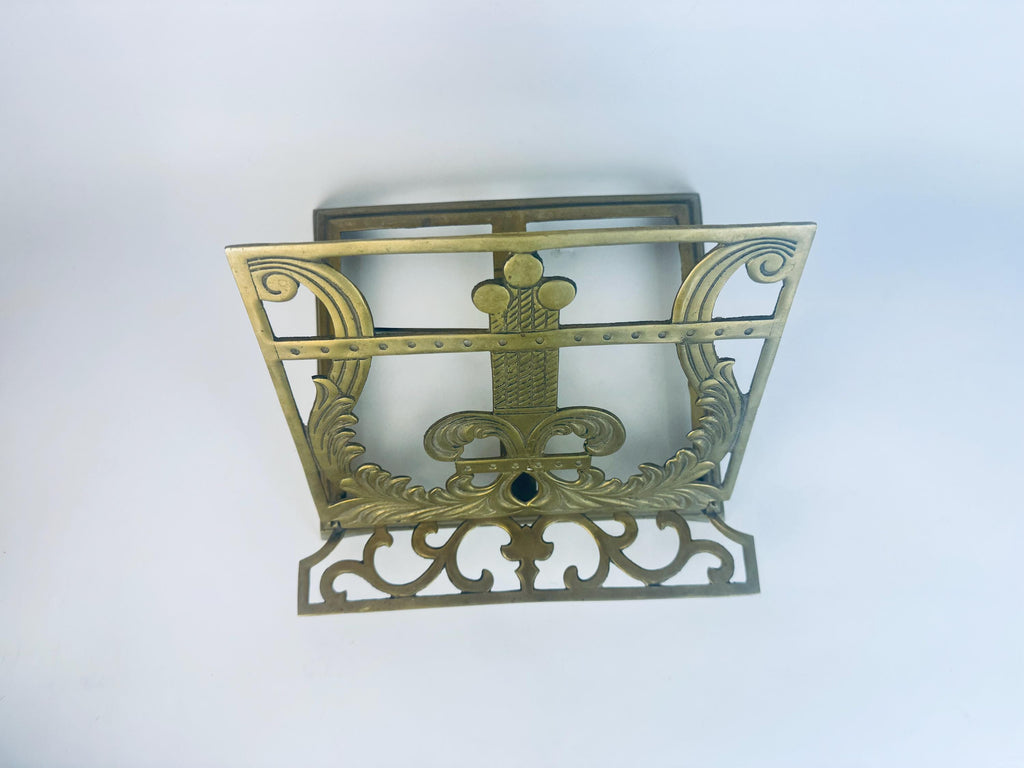 Vintage Brass Adjustable Book Stand  1960s Acanthus-Leaf Scroll Display Easel for Books or Sheet Music