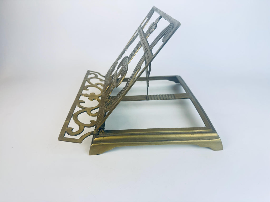 Vintage Brass Adjustable Book Stand  1960s Acanthus-Leaf Scroll Display Easel for Books or Sheet Music