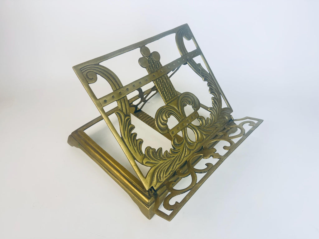 Vintage Brass Adjustable Book Stand  1960s Acanthus-Leaf Scroll Display Easel for Books or Sheet Music