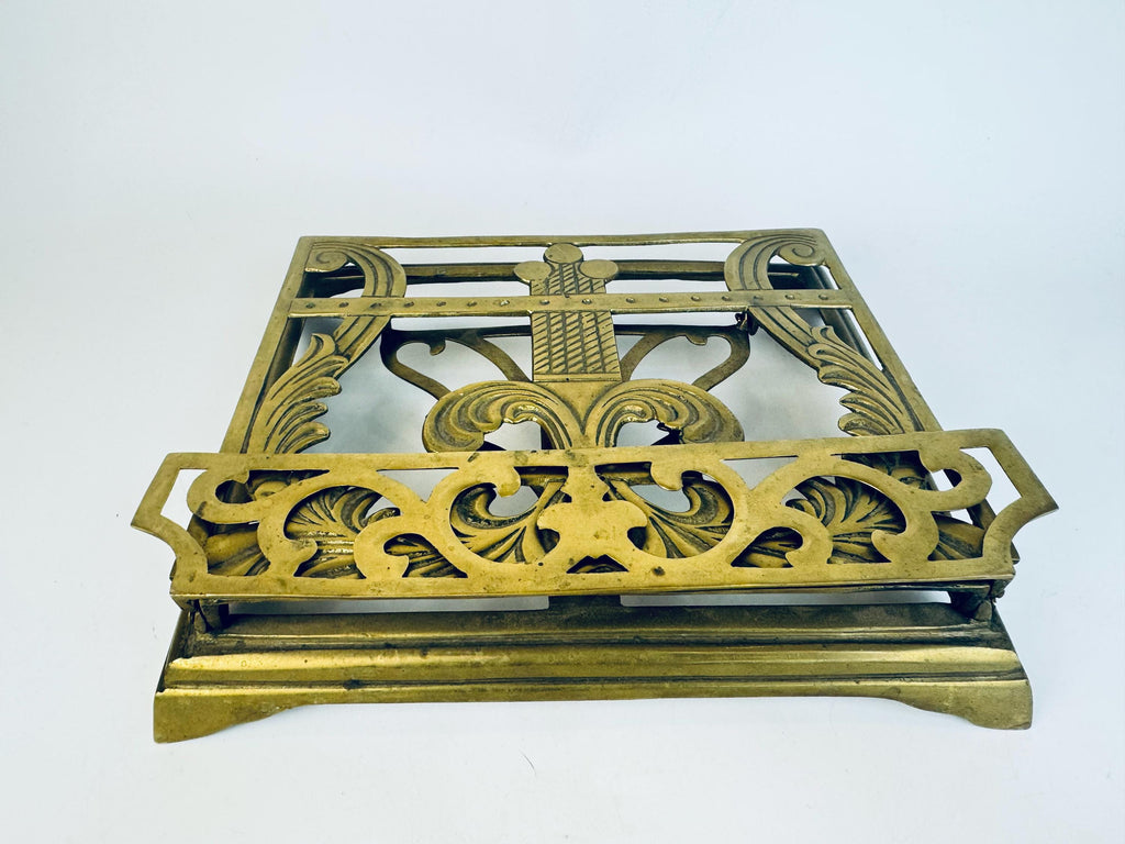 Vintage Brass Adjustable Book Stand  1960s Acanthus-Leaf Scroll Display Easel for Books or Sheet Music