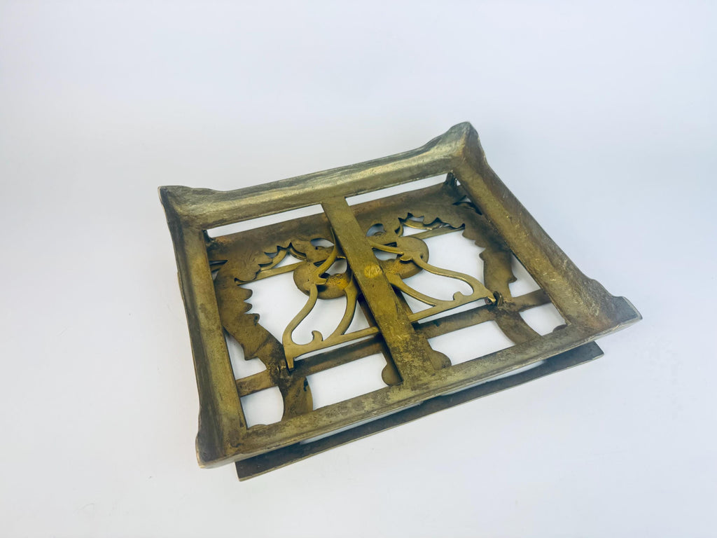 Vintage Brass Adjustable Book Stand  1960s Acanthus-Leaf Scroll Display Easel for Books or Sheet Music