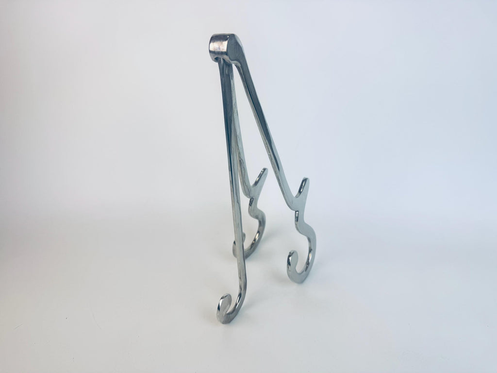 Vintage Silver Chrome-Plated Aluminum Display Easel Stand Mid-Century Metal Art Book Plate Holder
