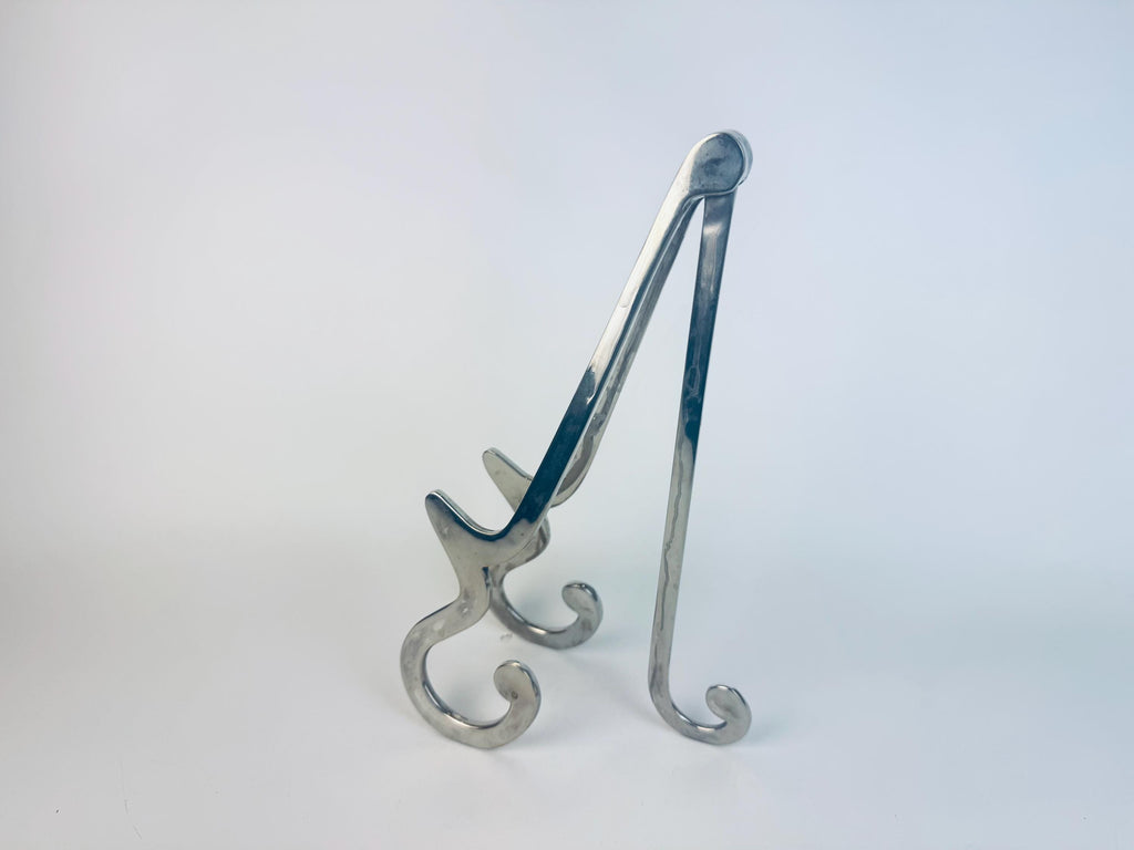 Vintage Silver Chrome-Plated Aluminum Display Easel Stand Mid-Century Metal Art Book Plate Holder