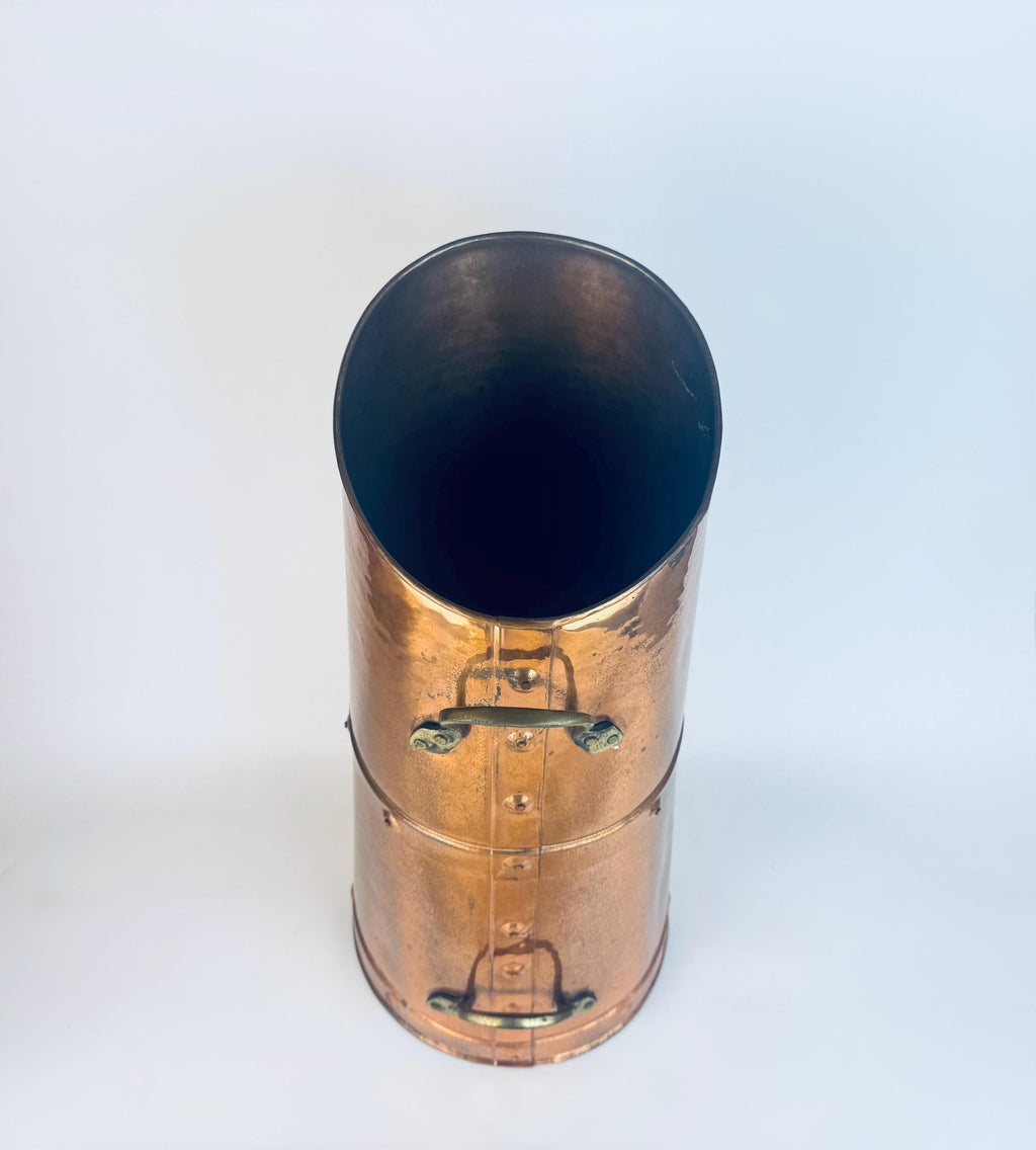 Vintage Ethan Allen Hammered Copper Log Bucket  1960s England Brass-Handled Fireside Accent