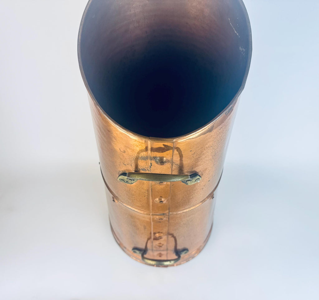 Vintage Ethan Allen Hammered Copper Log Bucket  1960s England Brass-Handled Fireside Accent