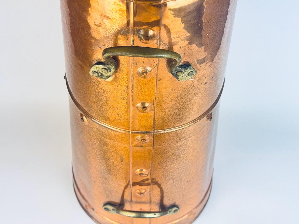 Vintage Ethan Allen Hammered Copper Log Bucket  1960s England Brass-Handled Fireside Accent