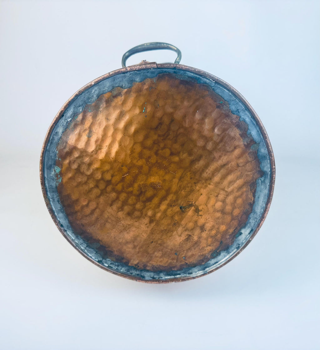 Vintage Ethan Allen Hammered Copper Log Bucket  1960s England Brass-Handled Fireside Accent