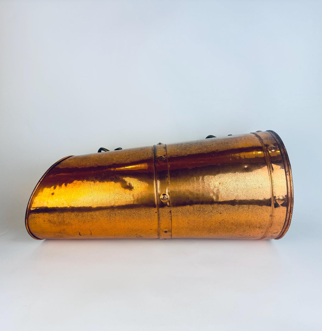 Vintage Ethan Allen Hammered Copper Log Bucket  1960s England Brass-Handled Fireside Accent