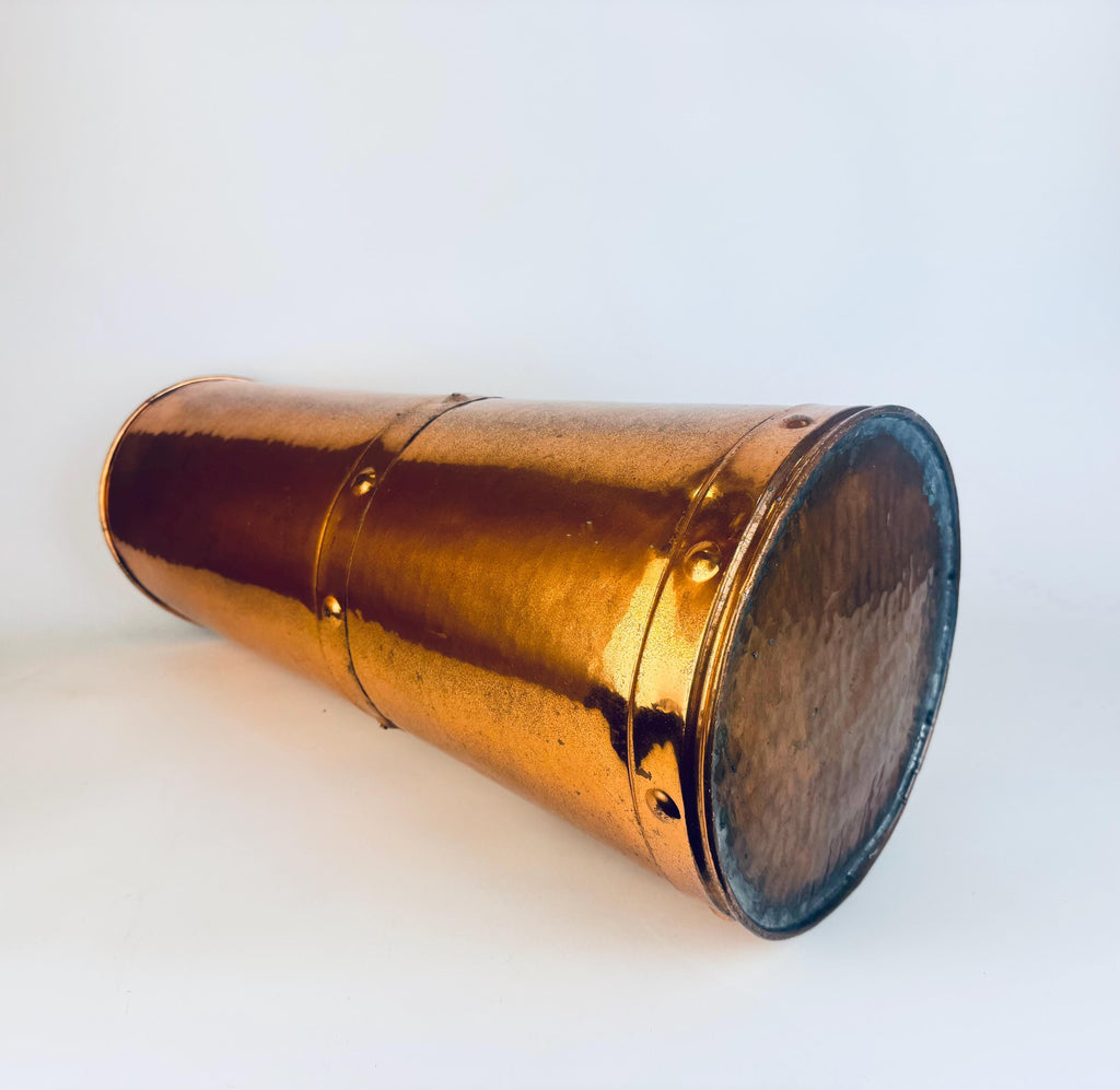 Vintage Ethan Allen Hammered Copper Log Bucket  1960s England Brass-Handled Fireside Accent