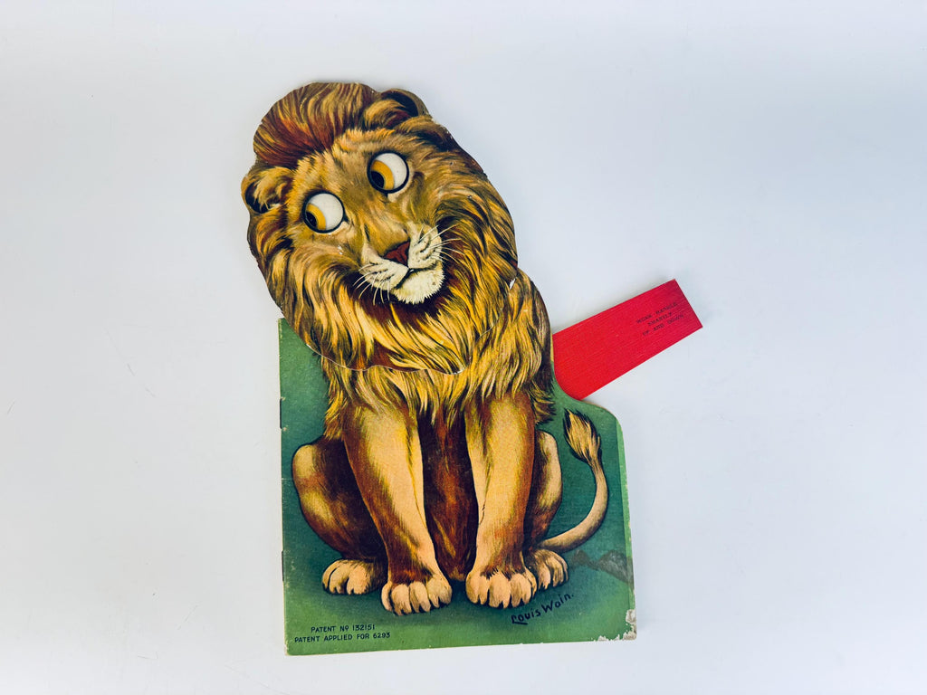 Antique 1913 Louis Wain “The Tale of Leo Lion Valentine & Sons Book Toy  Moveable Eyes + Head  Edwardian Childrens Collectible