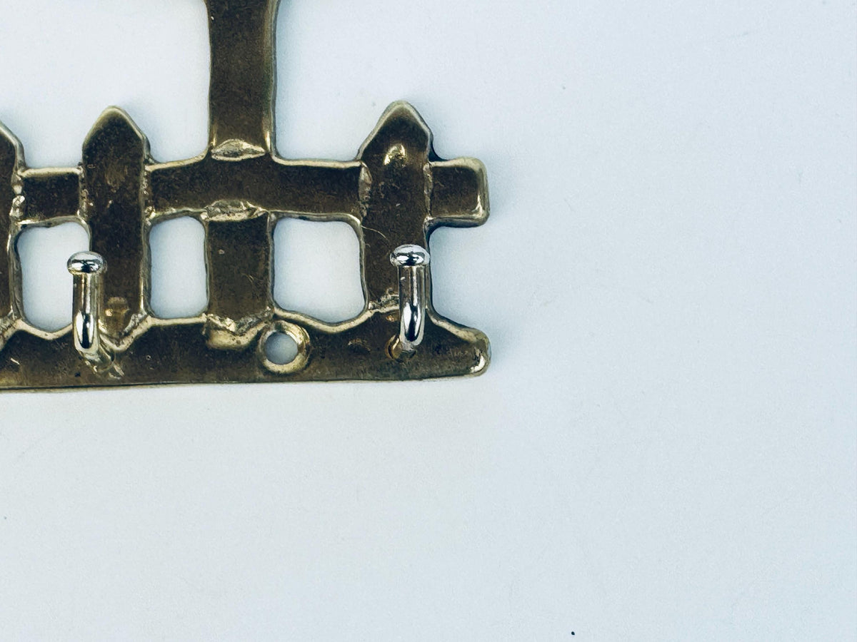 Vintage Brass House & Tree Key Rack  1970s Solid Brass Wall-Mount Key Hooks  Cottage Entryway Organizer