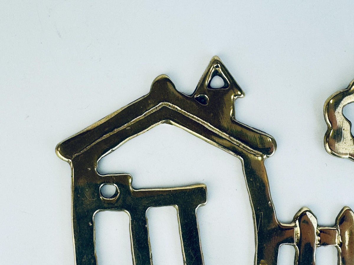 Vintage Brass House & Tree Key Rack  1970s Solid Brass Wall-Mount Key Hooks  Cottage Entryway Organizer