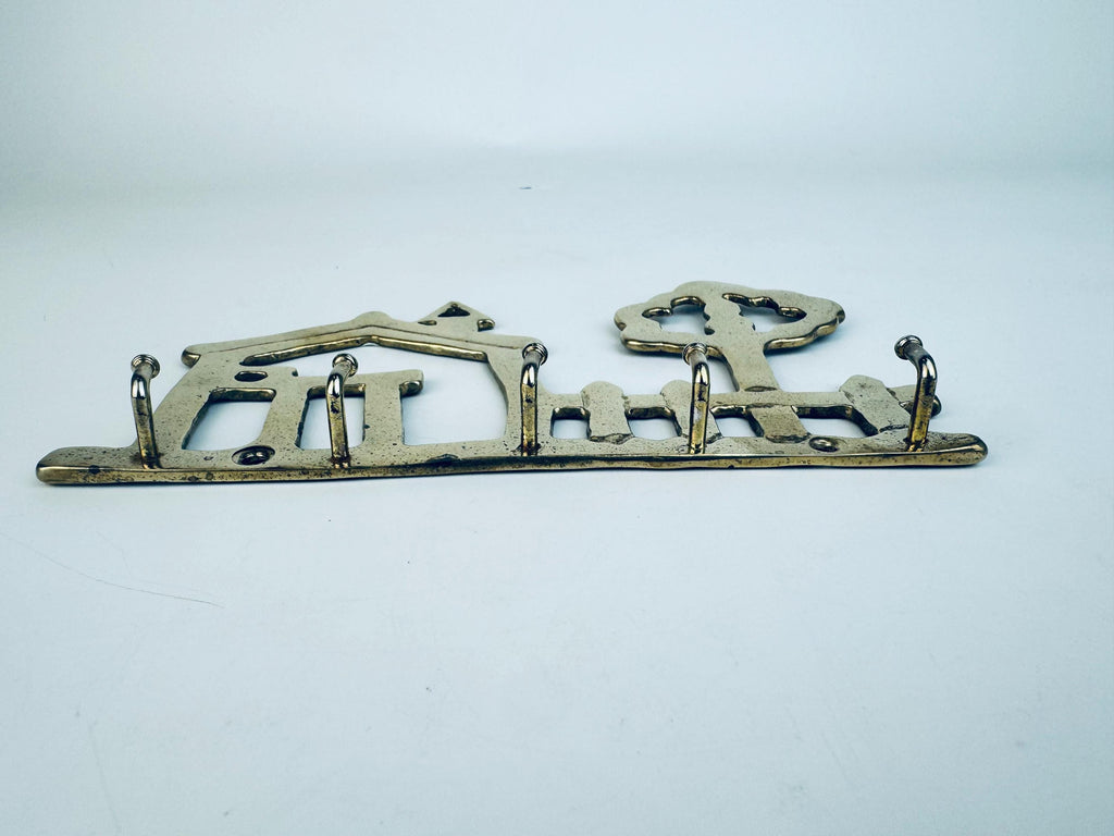 Vintage Brass House & Tree Key Rack  1970s Solid Brass Wall-Mount Key Hooks  Cottage Entryway Organizer