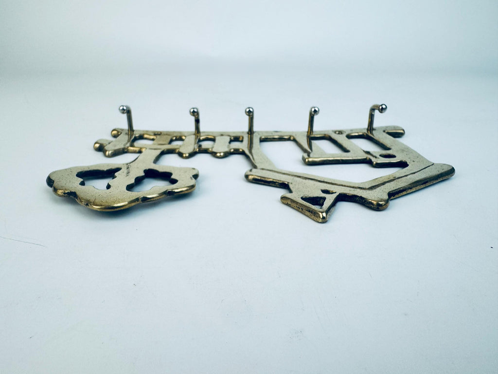 Vintage Brass House & Tree Key Rack  1970s Solid Brass Wall-Mount Key Hooks  Cottage Entryway Organizer
