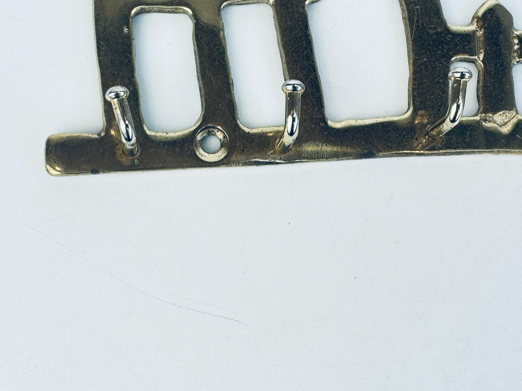 Vintage Brass House & Tree Key Rack  1970s Solid Brass Wall-Mount Key Hooks  Cottage Entryway Organizer