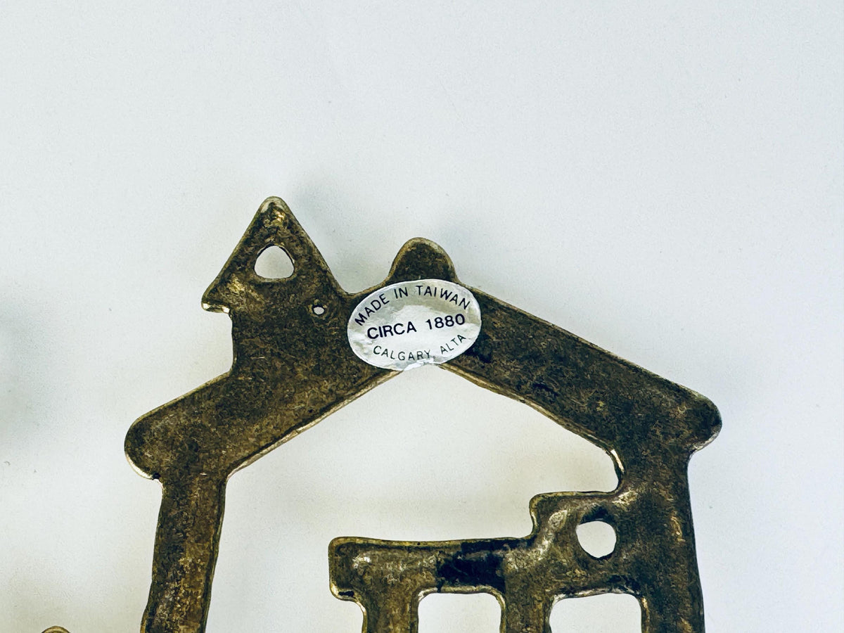 Vintage Brass House & Tree Key Rack  1970s Solid Brass Wall-Mount Key Hooks  Cottage Entryway Organizer