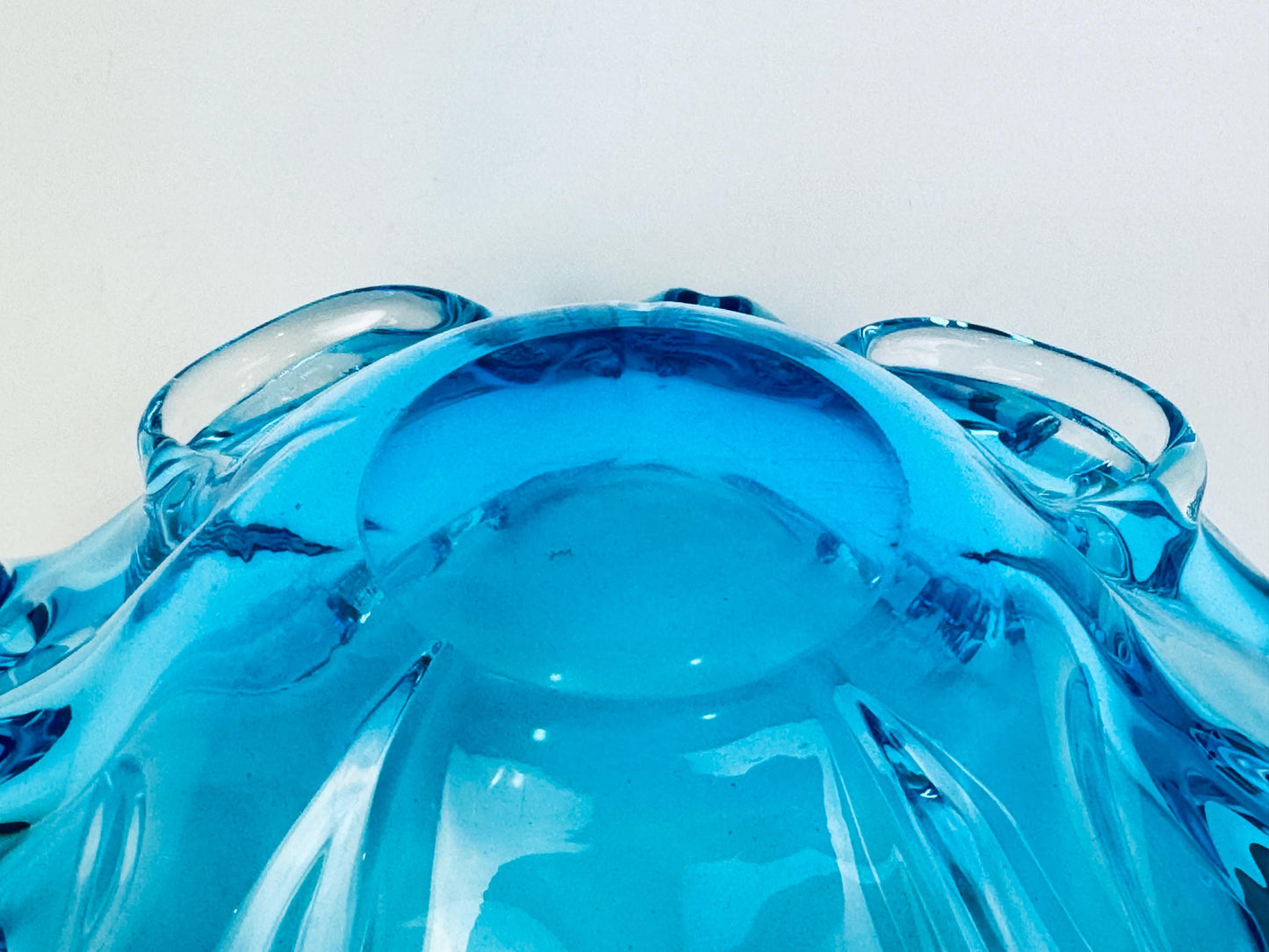 Vintage Aqua Blue Chalet-Style Art Glass Bowl 1960s Canadian Freeform Centrepiece