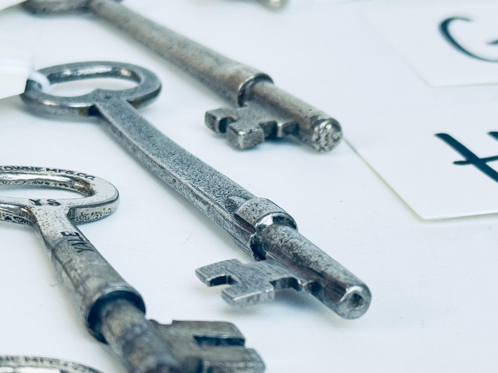 Vintage Solid Metal Skeleton Keys for Crafts & Weddings - Mid-Century Nickel + Steel Keys for Art, Jewelry, Assemblage - Sold Separately