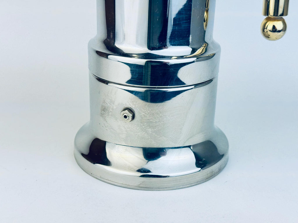 Vintage Vev Viganò Kontessa 'INOX' Italian 18/10 Silver Stainless Steel & Gold Italian Stovetop Espresso Maker - Made In Italy