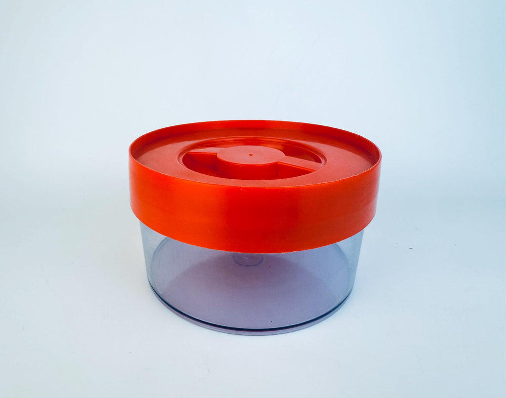 Vintage 1970s Erik Kold Plast Red Lid Clear Round Storage Container  Danish Mod Plastic Canister  Made in Denmark